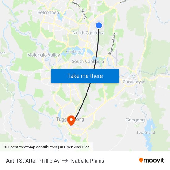Antill St After Phillip Av to Isabella Plains map