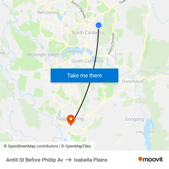 Antill St Before Phillip Av to Isabella Plains map