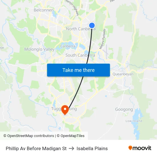 Phillip Av Before Madigan St to Isabella Plains map