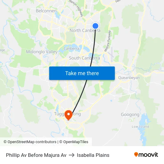 Phillip Av Before Majura Av to Isabella Plains map