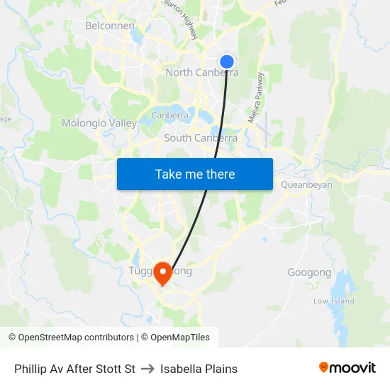 Phillip Av After Stott St to Isabella Plains map