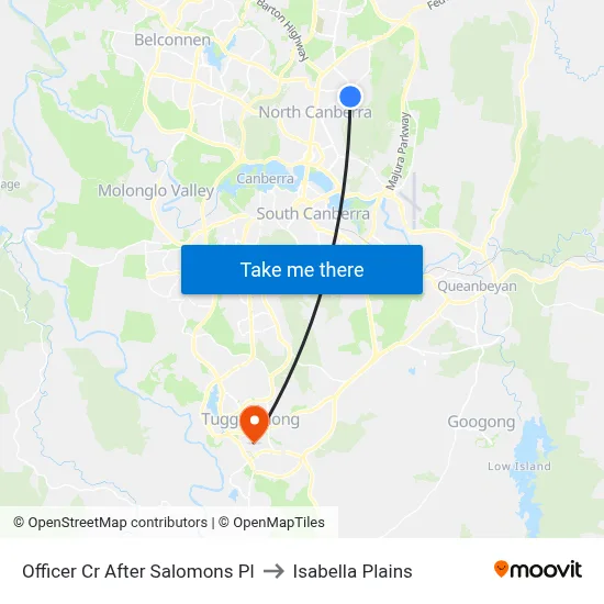 Officer Cr After Salomons Pl to Isabella Plains map