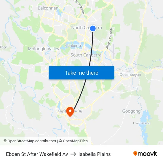 Ebden St After Wakefield Av to Isabella Plains map