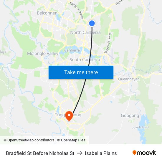 Bradfield St Before Nicholas St to Isabella Plains map