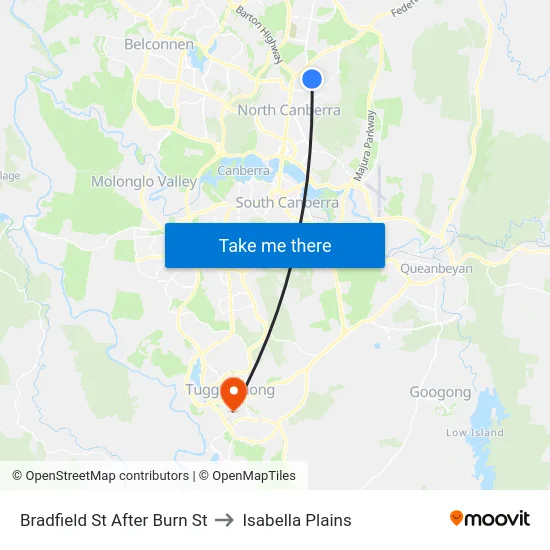 Bradfield St After Burn St to Isabella Plains map