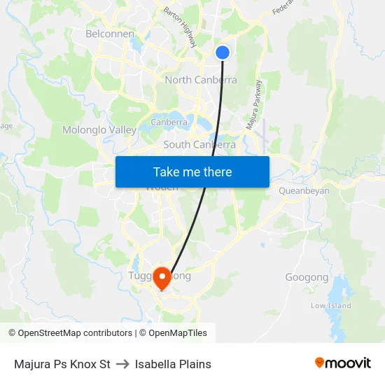 Majura Ps Knox St to Isabella Plains map