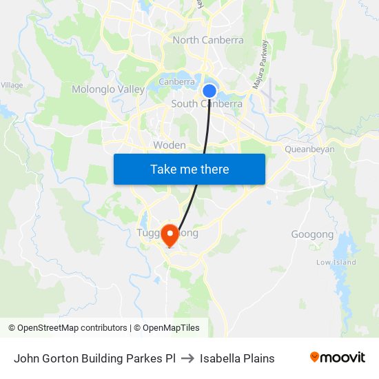 John Gorton Building Parkes Pl to Isabella Plains map