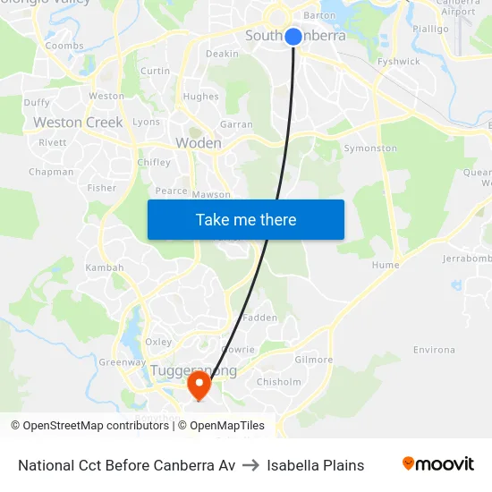 National Cct Before Canberra Av to Isabella Plains map