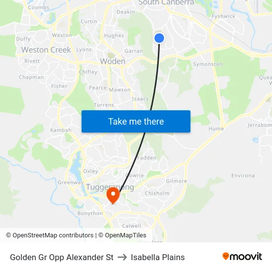 Golden Gr Opp Alexander St to Isabella Plains map