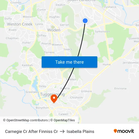 Carnegie Cr After Finniss Cr to Isabella Plains map