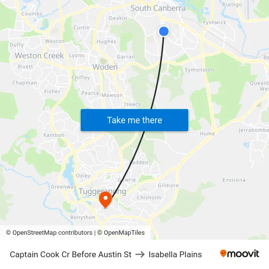 Captain Cook Cr Before Austin St to Isabella Plains map
