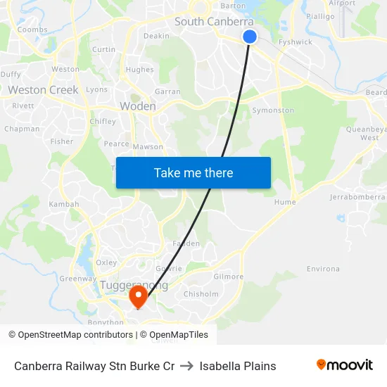 Canberra Railway Stn Burke Cr to Isabella Plains map