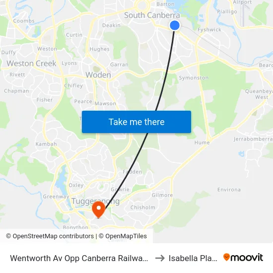 Wentworth Av Opp Canberra Railway Stn to Isabella Plains map