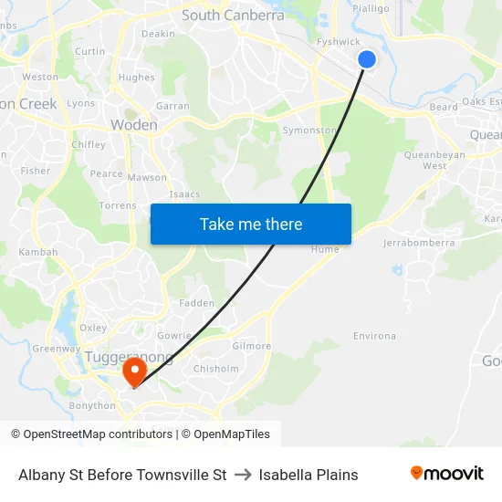 Albany St Before Townsville St to Isabella Plains map