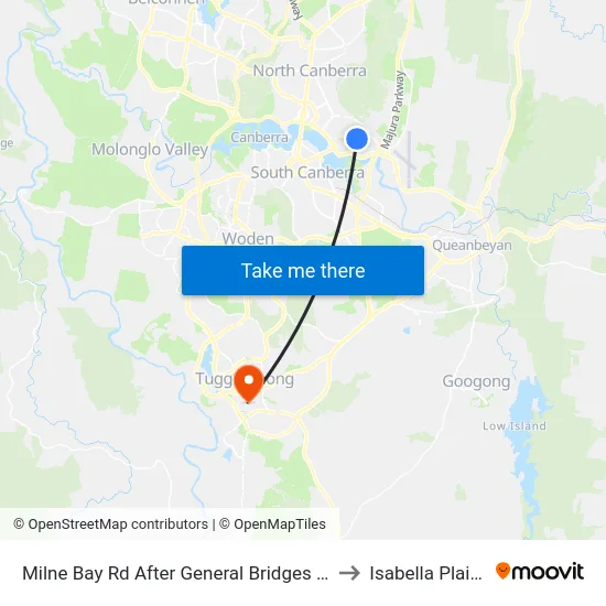 Milne Bay Rd After General Bridges Rd to Isabella Plains map