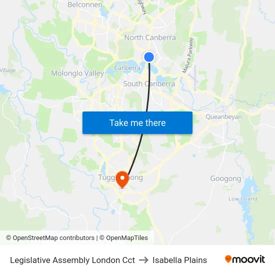 Legislative Assembly London Cct to Isabella Plains map