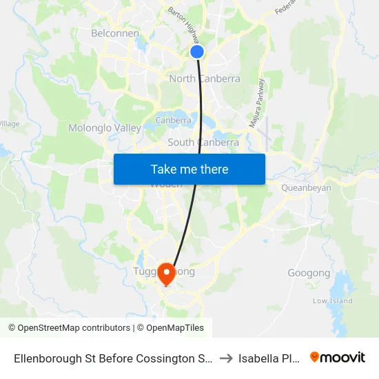 Ellenborough St Before Cossington Smith St to Isabella Plains map