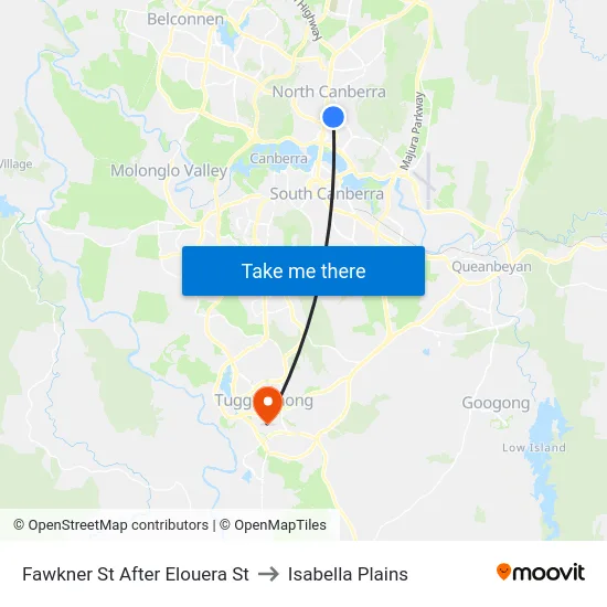 Fawkner St After Elouera St to Isabella Plains map