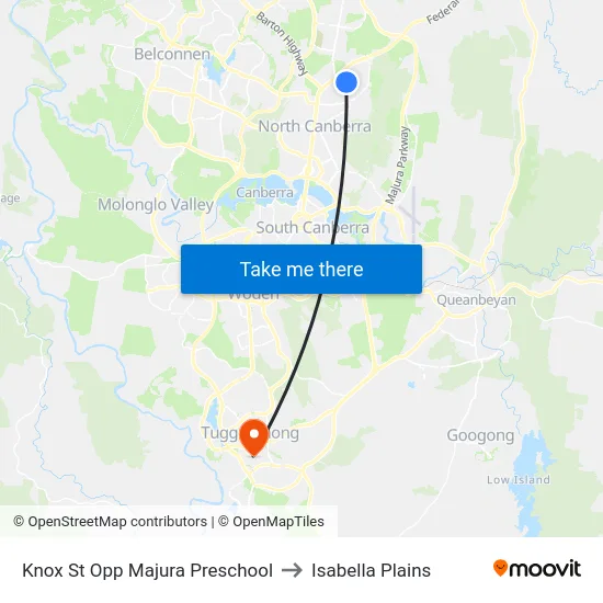 Knox St Opp Majura Preschool to Isabella Plains map