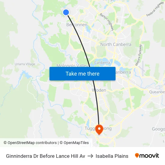 Ginninderra Dr Before Lance Hill Av to Isabella Plains map