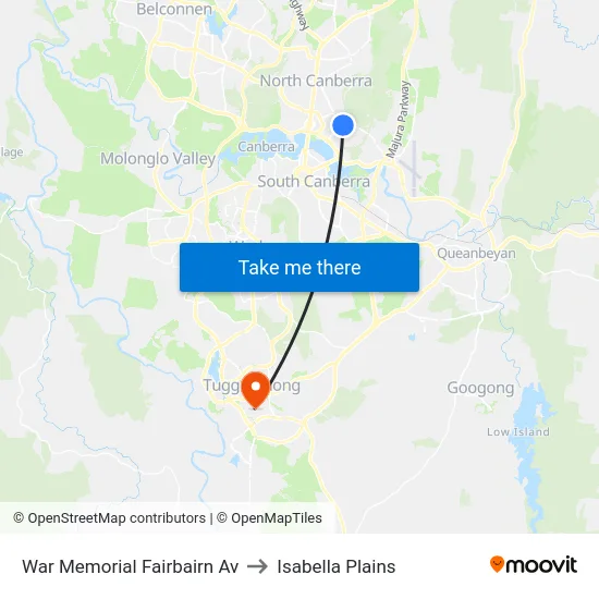 War Memorial Fairbairn Av to Isabella Plains map