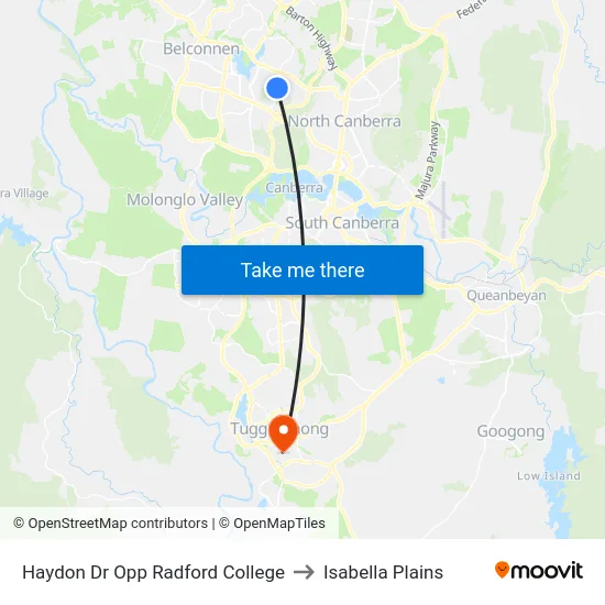 Haydon Dr Opp Radford College to Isabella Plains map
