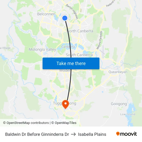 Baldwin Dr Before Ginninderra Dr to Isabella Plains map