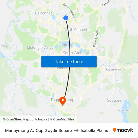 Maribyrnong Av Opp Gwydir Square to Isabella Plains map