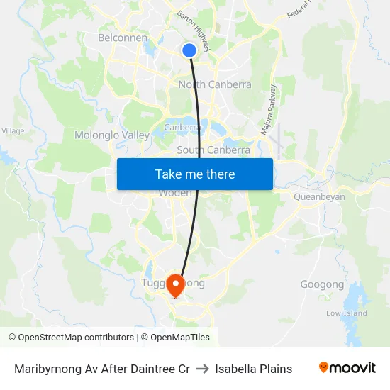 Maribyrnong Av After Daintree Cr to Isabella Plains map