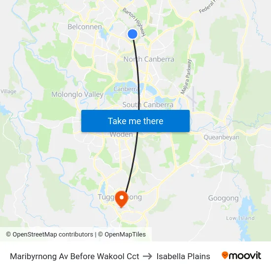 Maribyrnong Av Before Wakool Cct to Isabella Plains map
