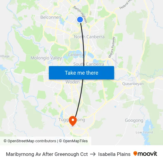 Maribyrnong Av After Greenough Cct to Isabella Plains map