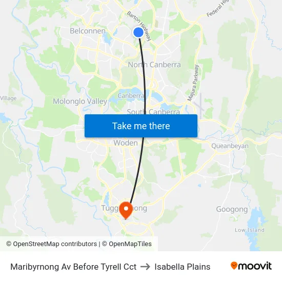 Maribyrnong Av Before Tyrell Cct to Isabella Plains map