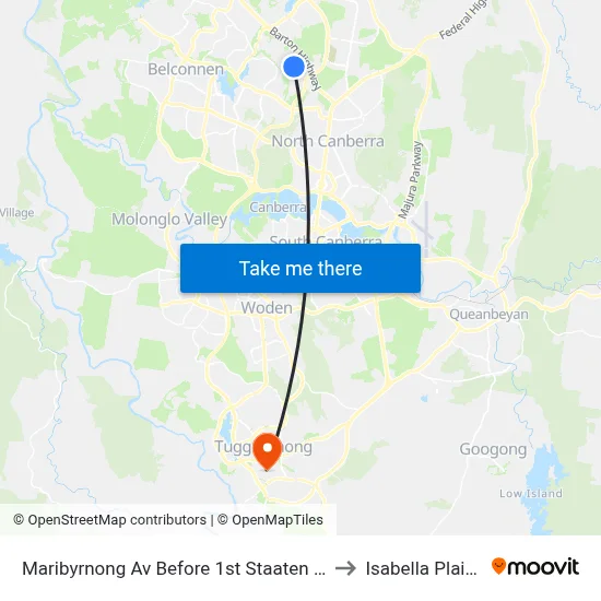 Maribyrnong Av Before 1st Staaten Cr to Isabella Plains map