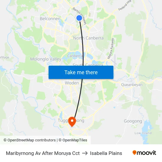 Maribyrnong Av After Moruya Cct to Isabella Plains map