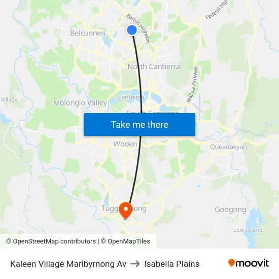 Kaleen Village Maribyrnong Av to Isabella Plains map