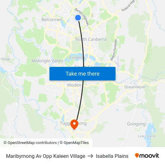 Maribyrnong Av Opp Kaleen Village to Isabella Plains map