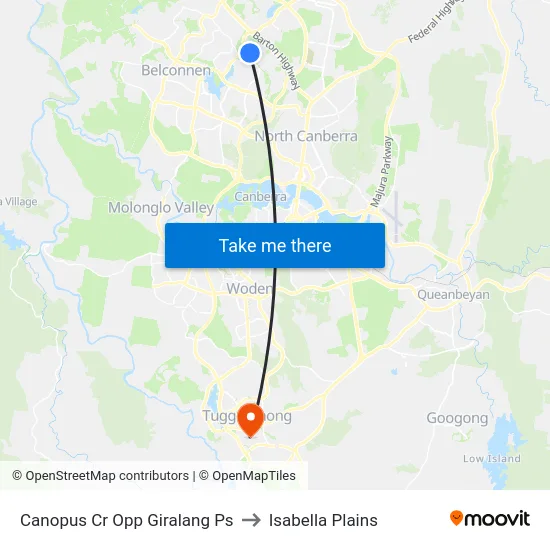 Canopus Cr Opp Giralang Ps to Isabella Plains map