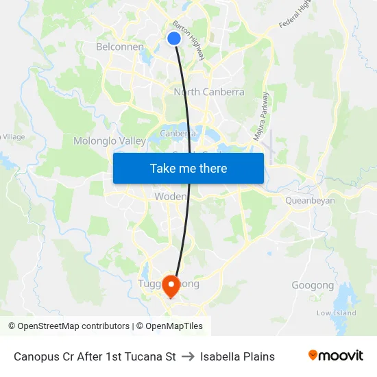 Canopus Cr After 1st Tucana St to Isabella Plains map