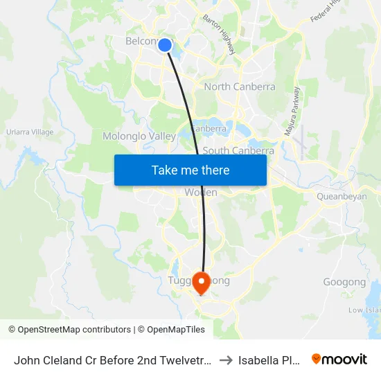 John Cleland Cr Before 2nd Twelvetrees Cr to Isabella Plains map