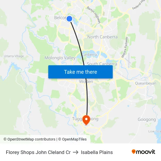 Florey Shops John Cleland Cr to Isabella Plains map