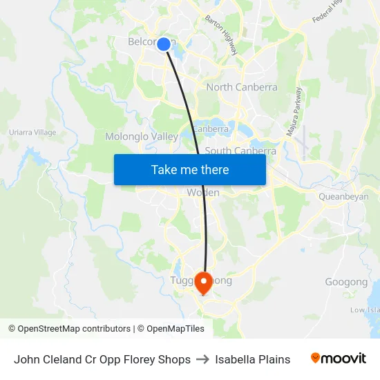 John Cleland Cr Opp Florey Shops to Isabella Plains map