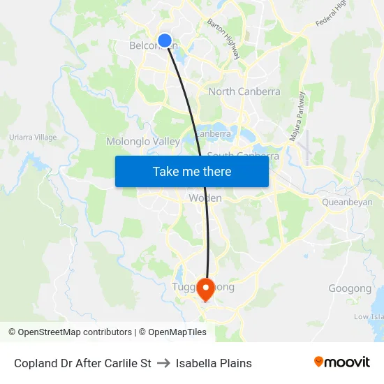 Copland Dr After Carlile St to Isabella Plains map