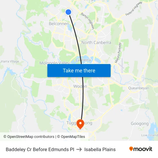 Baddeley Cr Before Edmunds Pl to Isabella Plains map
