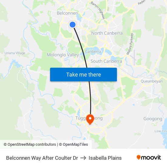 Belconnen Way After Coulter Dr to Isabella Plains map