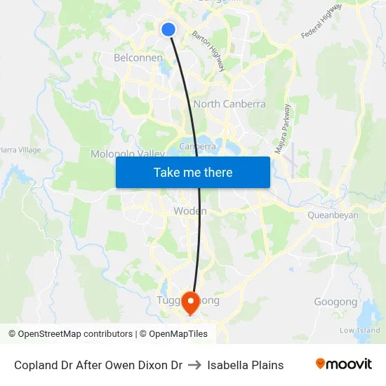 Copland Dr After Owen Dixon Dr to Isabella Plains map
