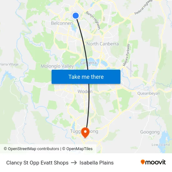 Clancy St Opp Evatt Shops to Isabella Plains map