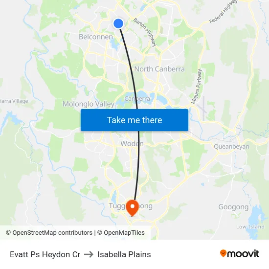 Evatt Ps Heydon Cr to Isabella Plains map