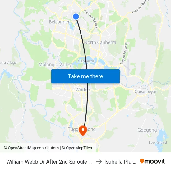William Webb Dr After 2nd Sproule Cct to Isabella Plains map