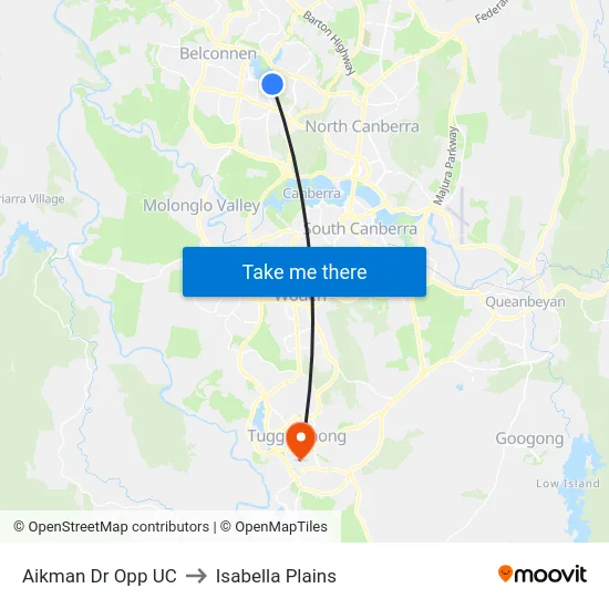 Aikman Dr Opp UC to Isabella Plains map