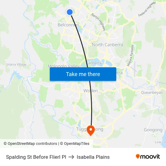 Spalding St Before Flierl Pl to Isabella Plains map